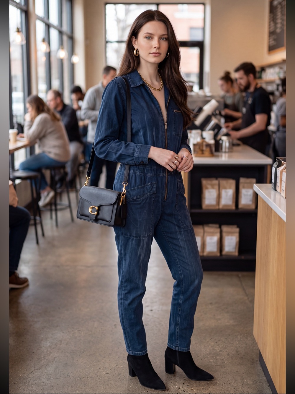 Current/Elliott Indigo Denim Zip-Front Utility Jumpsuit Wear for love